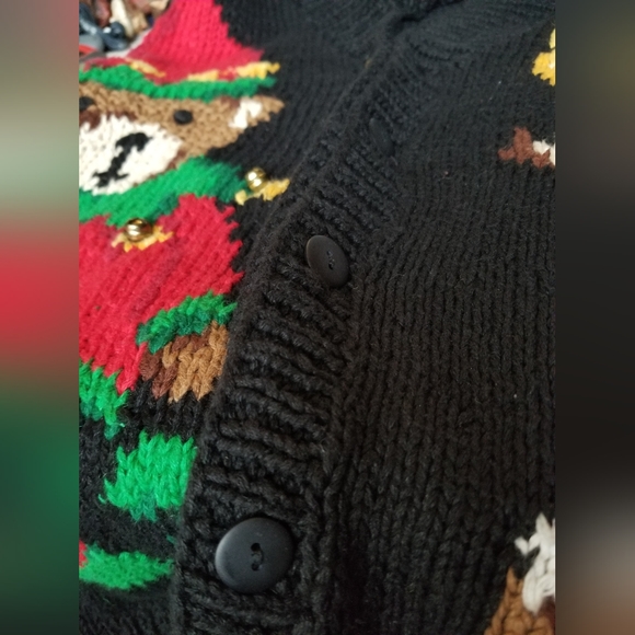 1994 Eagle's Eye Hand Knit Christmas Cardigan Office Sweater XL Teddy Bear Angel - Picture 6 of 13